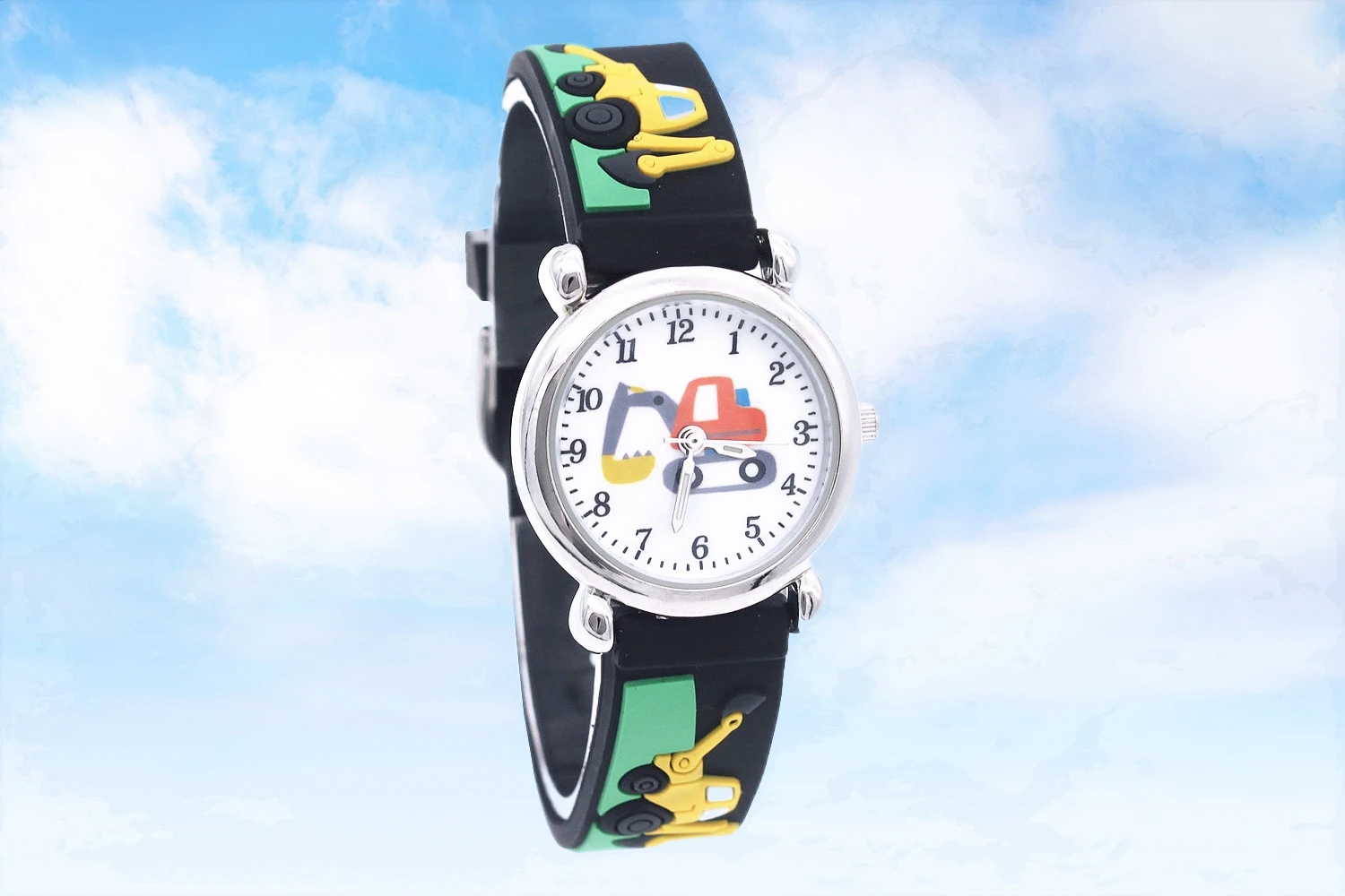 ساعة طالب للجنسين مع حزام سيليكون كارتون كوارتز مقاومة للماء للبنين والبنات مع تصميم آلة الحفر