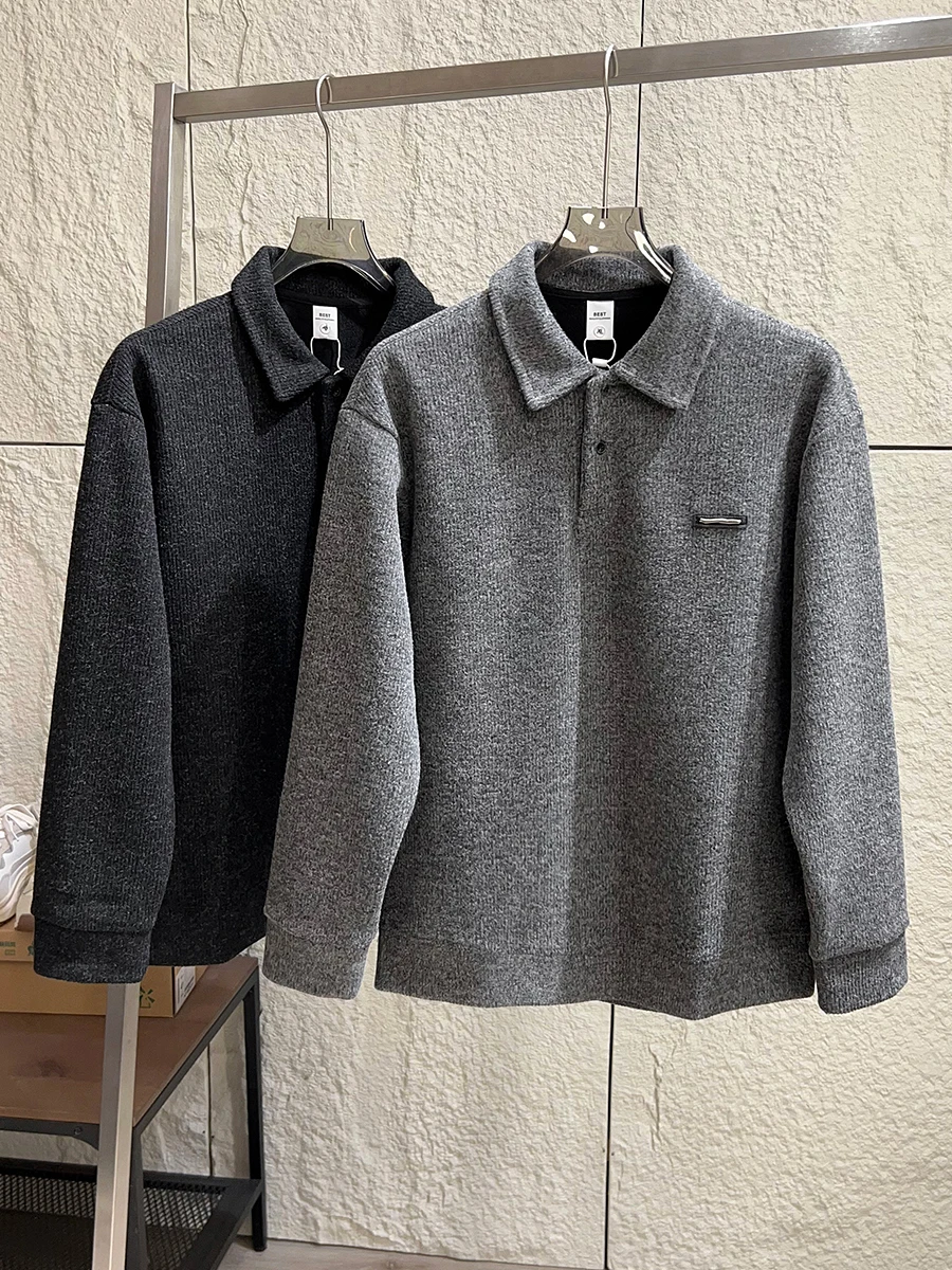 

Fleece Lined Knitted Sweatshirt Casual Collared All-Match Men's Autumn Winter Warm Skin-Friendly Comfortable Leisure Fashion