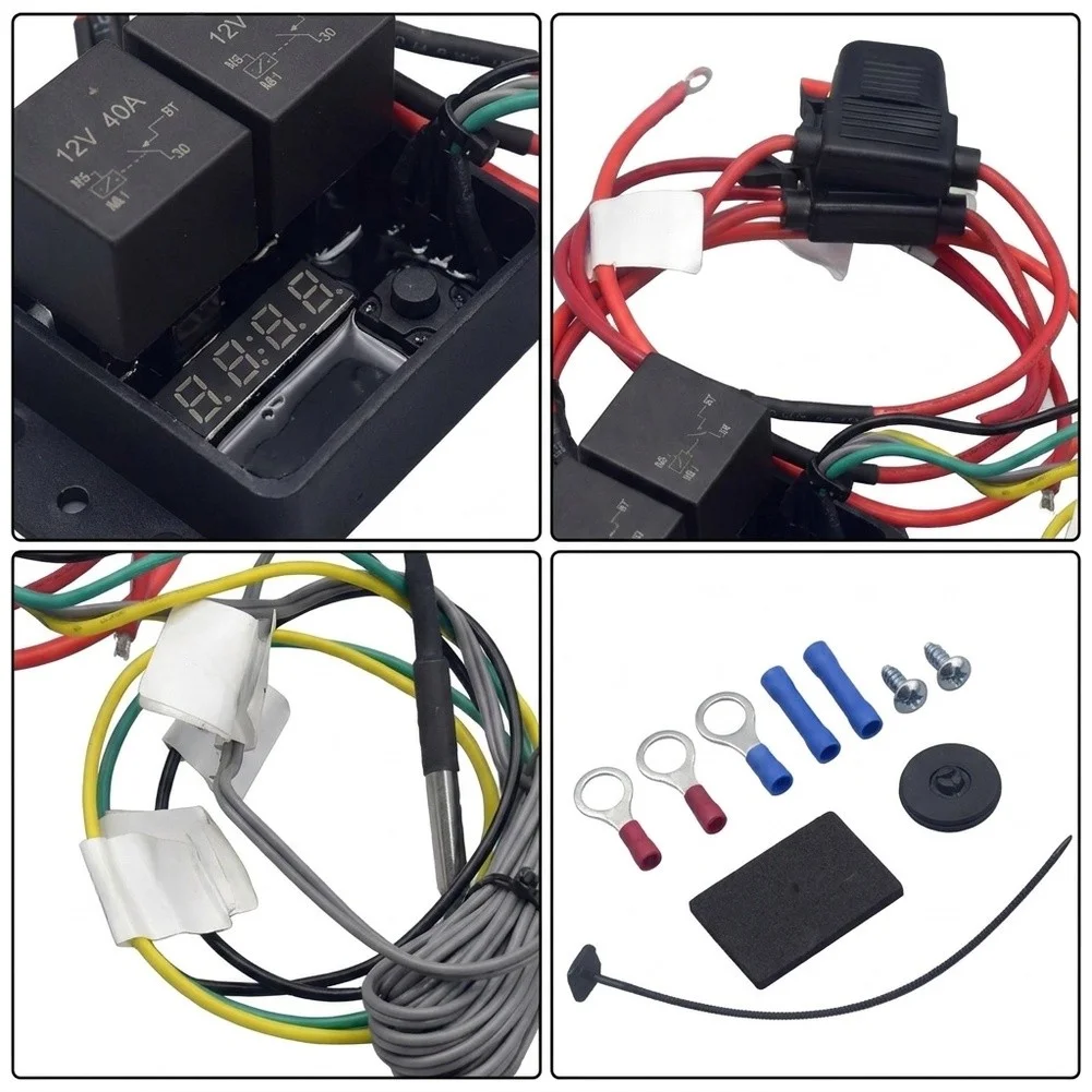Digital Dual for fan Radiator Controller for 12V 24V Systems with Real-Time For Temperature Readout and Delayed Second for fan