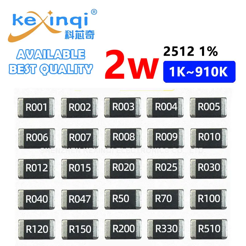 50 יח'\חבילה SMD 2512 נגד 1% 2W התנגדות 0R אוהם 1K ~ 910K