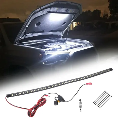 Barra luminosa a LED bianca universale per riparazione motore sotto il cofano con interruttore di accensione/spegnimento automatico Luce da lavoro per riparazione fuoristrada pickup SUV per auto