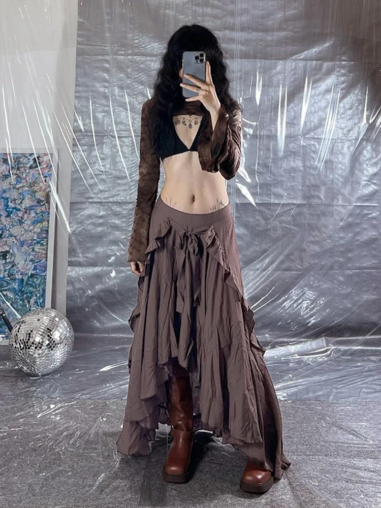 IMU Vintage Y2k Irregular Skirt Women Streetwear Pastel Goth High Waist Lace-up Skirt Harajuku Cyber Punk Grunge Clothes