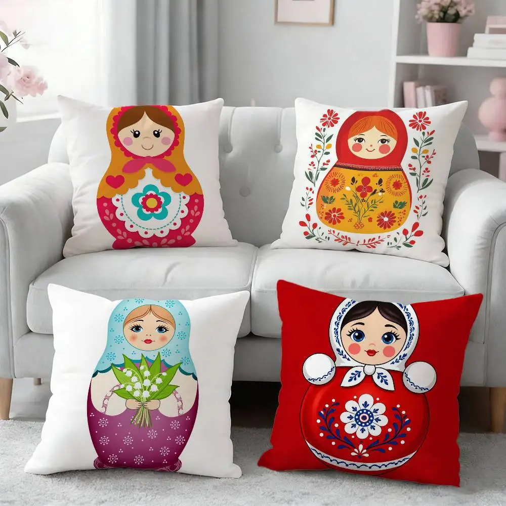 Matryoshka Doll Russia Pillow Case for Sofa Living Room Home office Decor Protective Cover