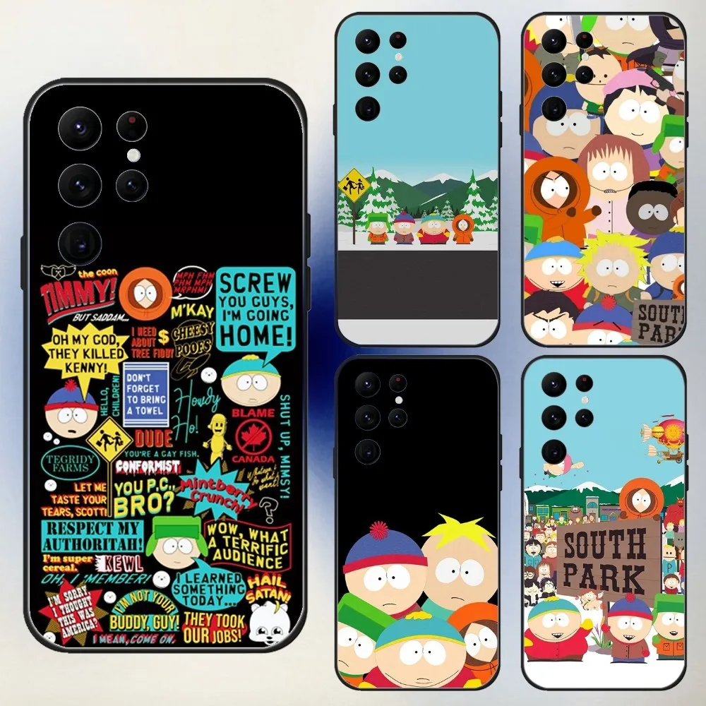 S-South Cartoon Park  Phone Case For Samsung S24,23,22,30,21,10,9,Ultra,Plus,Lite,FE,5G Black Soft Case