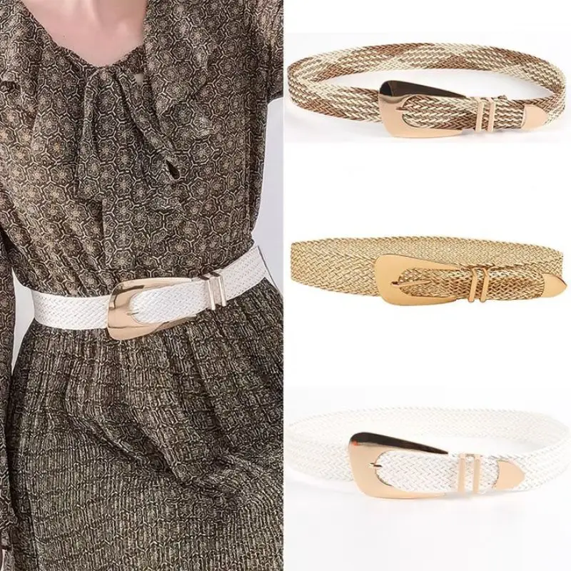 

Casual Knitted Pin Buckle Women Belt Braided Stretch Belts For Women Fashion Decorative Waistband Luxury Dress Accessories