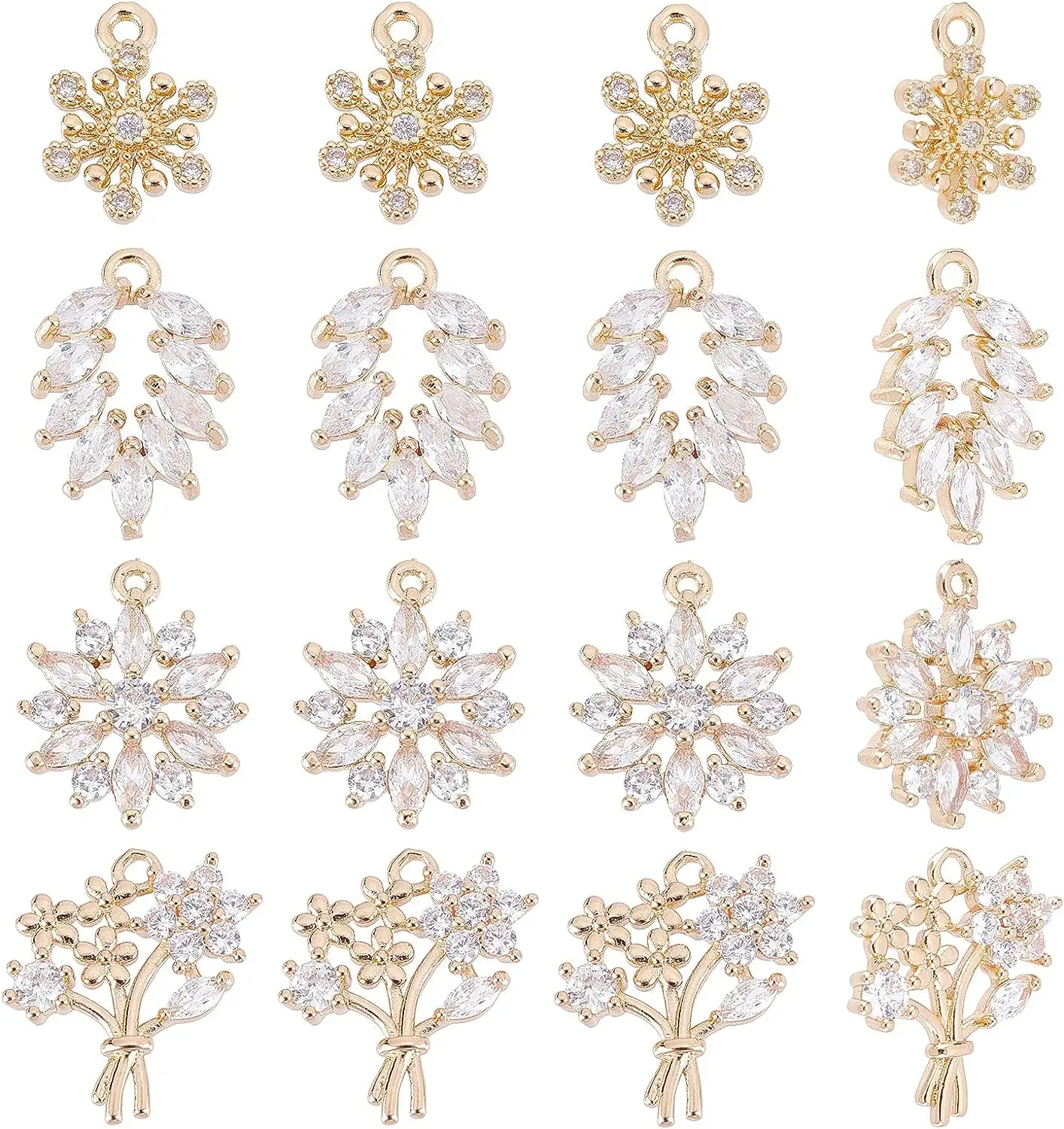 

16pcs Micro Pave Cubic Zirconia Charms Long-Lasting Plated Brass Pendants with Crystal CZ Stone