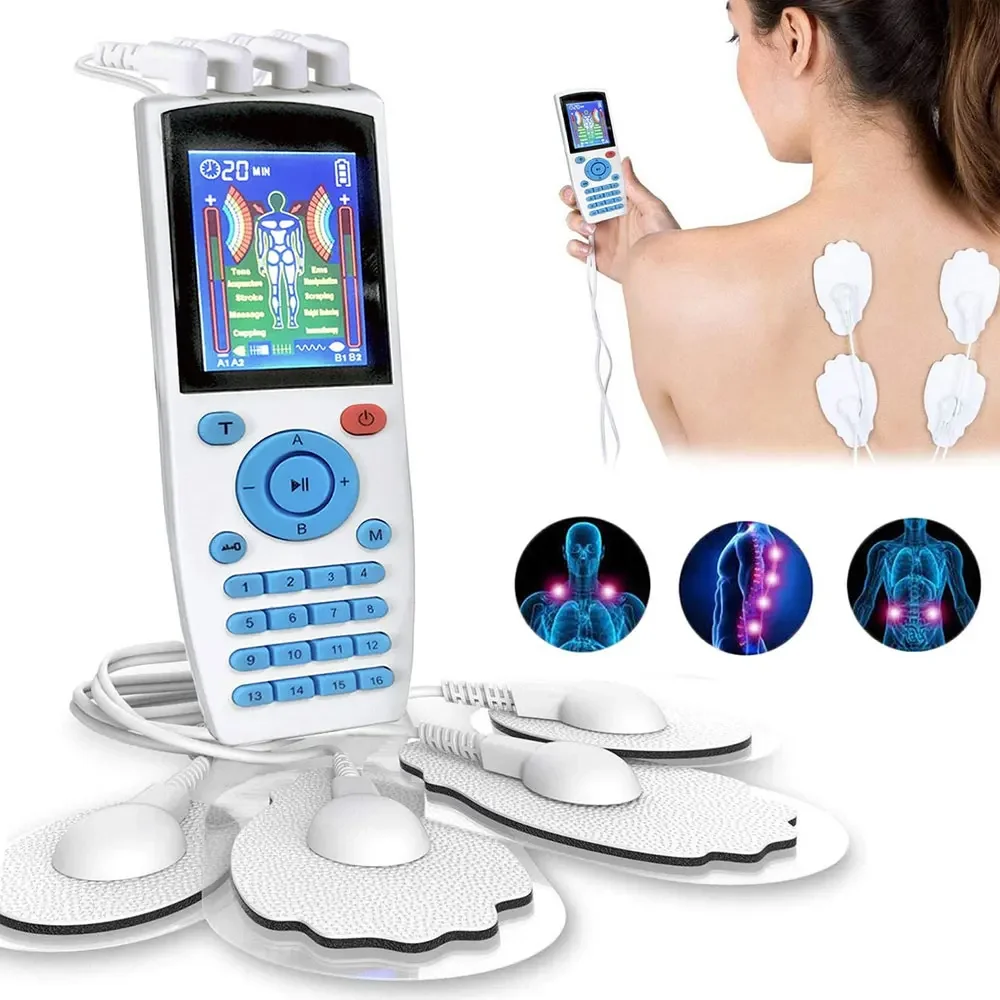 

16 Modes EMS Eletric Compex Muscle Stimulator Electrodes Pulse Physiotherapy TENS Machine 4Channel Massageador Body Pads Therapy