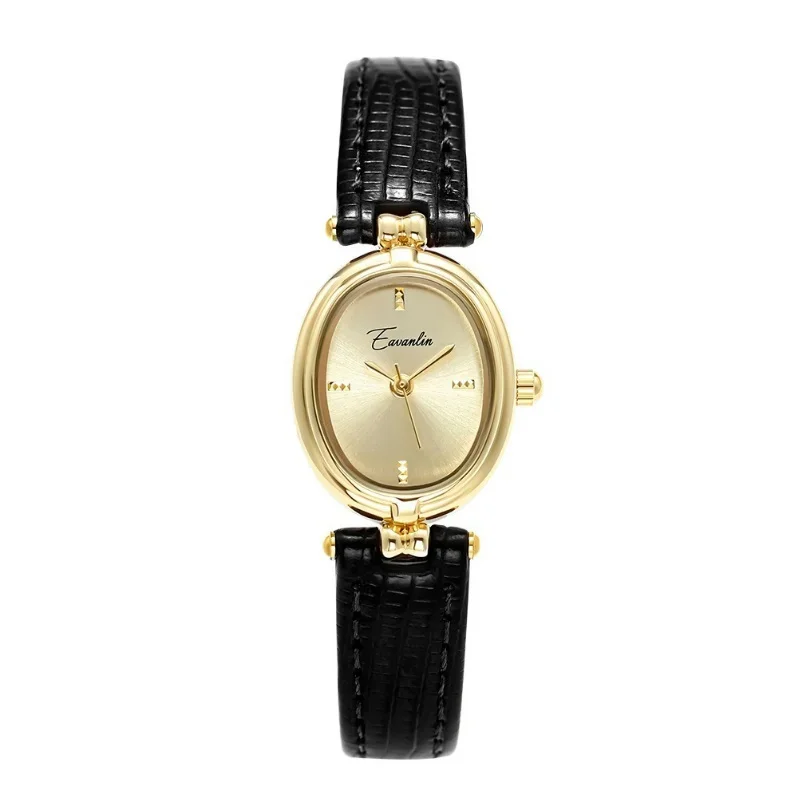 الرجعية البيضاوي الذهب والجلود المرأة ووتش الترفيه الكوارتز الحركة اليابانية للماء ساعة مكتب المرأة ووتش Montes فام