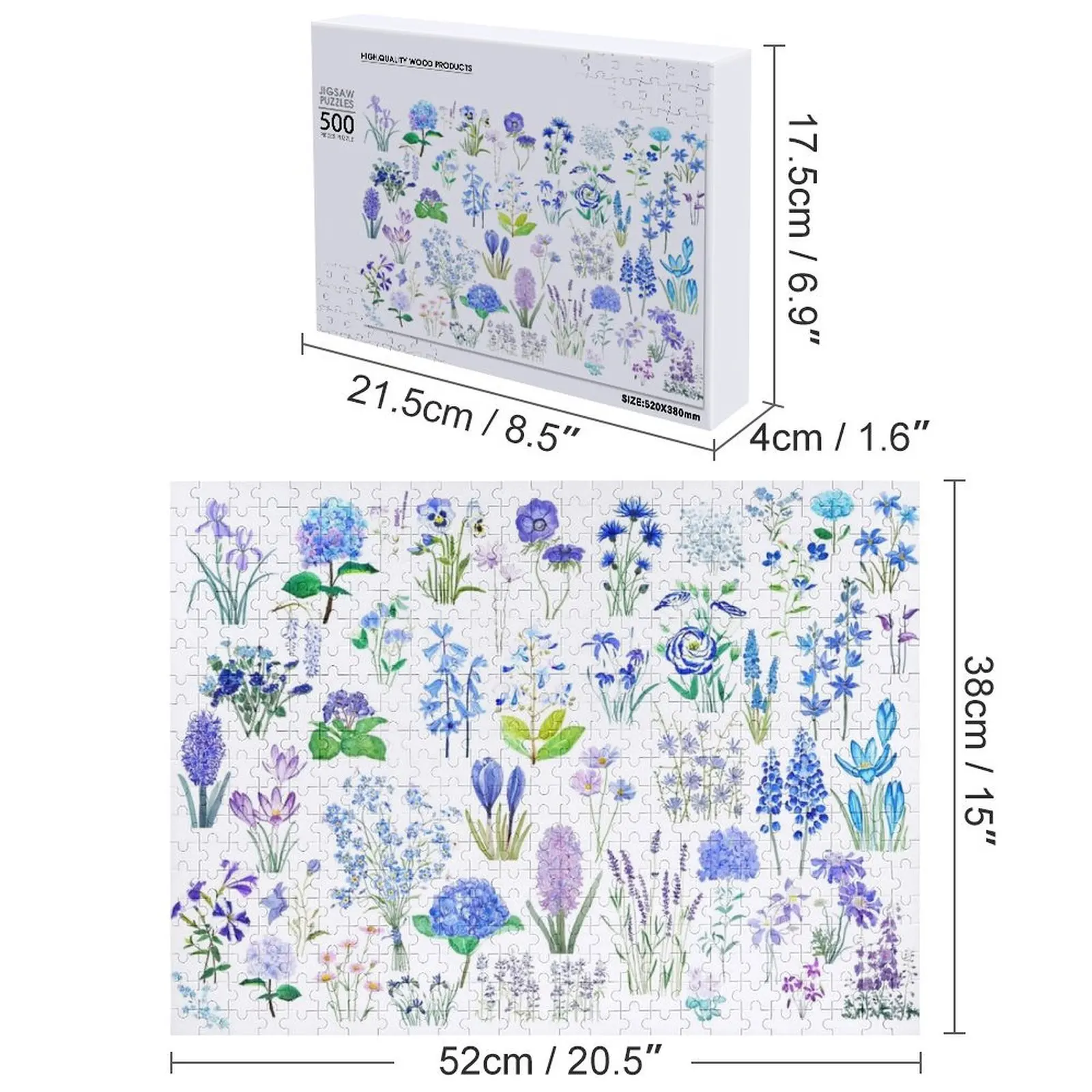 مجموعة الزهور الزرقاء والأرجوانية 2020 أحجية الصور المقطوعة بالألوان المائية للبالغين ألغاز خشبية مخصصة للأطفال