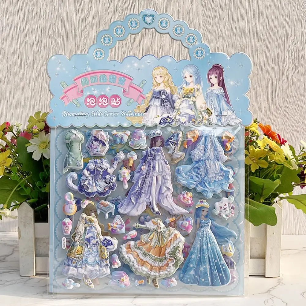 2 ورقة/حقيبة القرطاسية Kawaii الأميرة فستان ملصق الزخرفية الكرتون رغوة فقاعة ملصقات لطيف DIY ثلاثية الأبعاد منتفخ ملصقات هدية