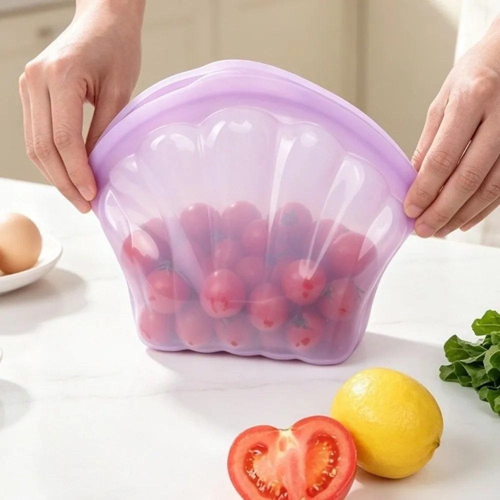 Shell Shape Silicone Food Storage Bag Food Grade Self Sealing Fresh Keeping Bag High-Temperature Sealed Freezer Bag Outdoor