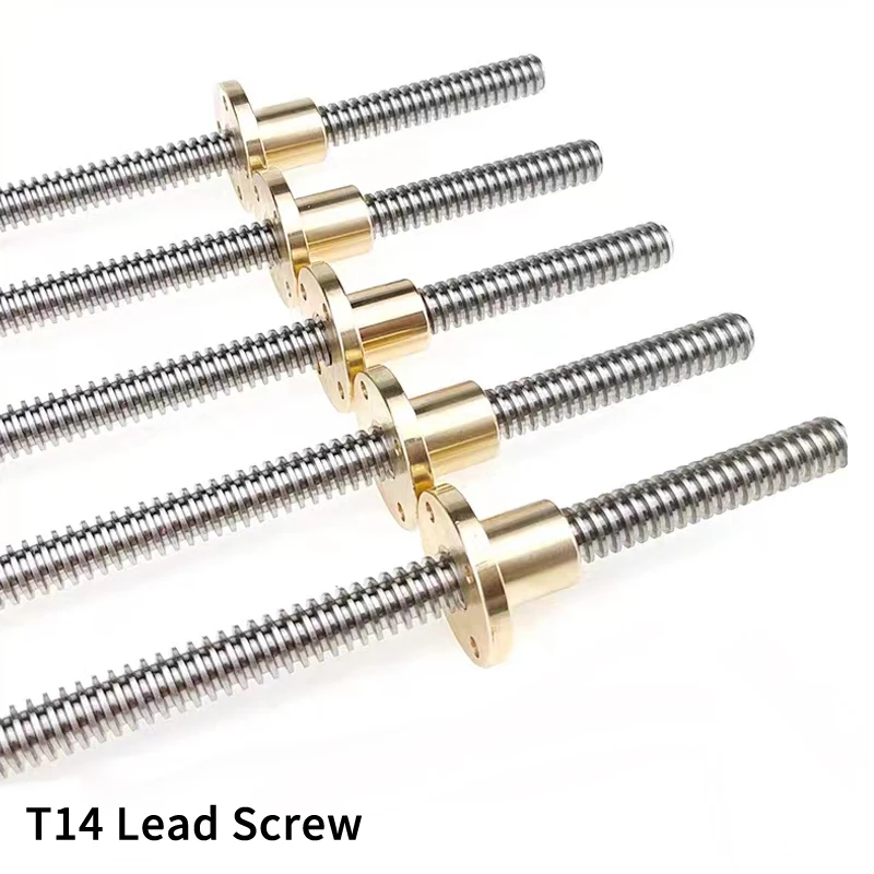 1PC T14 trapezoidal rod lead screw thread 14mm lead 3mm/6mm with brass nut length 100MM-1200MM for 3D printer for CNC Parts