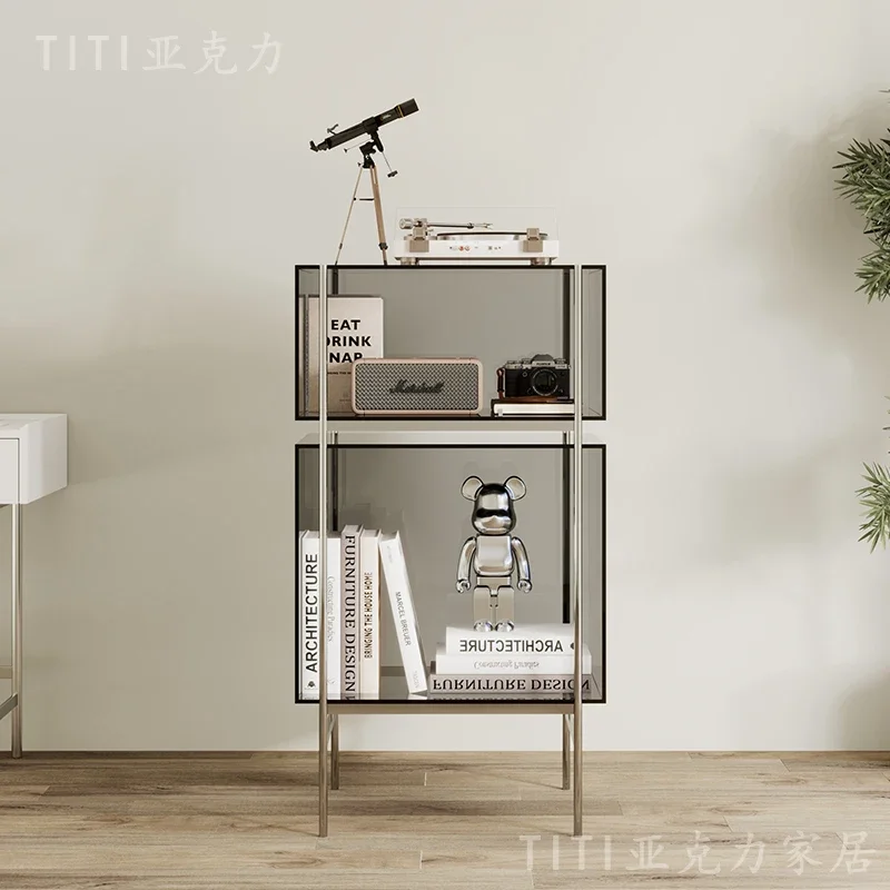 

Light Luxury Acrylic Bookshelf Living Room Shelf Floor Storage Stainless Steel Multi-layer Small Bookcase Multi-layer Locker