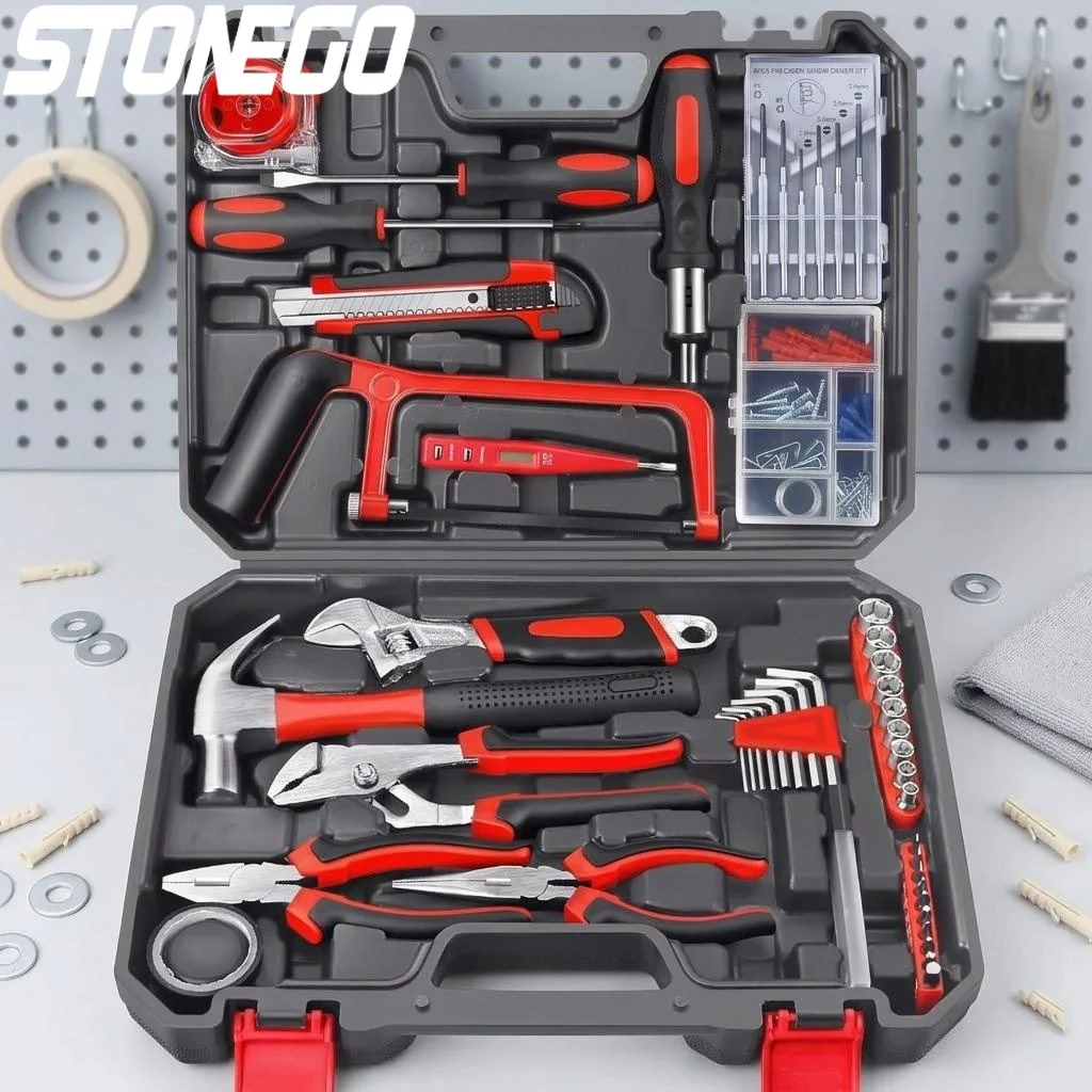 

Набор ручных инструментов из 108 предметов для дома и DIY: отвертки, молоток, гаечный ключ, плоскогубцы, пила, рулетка