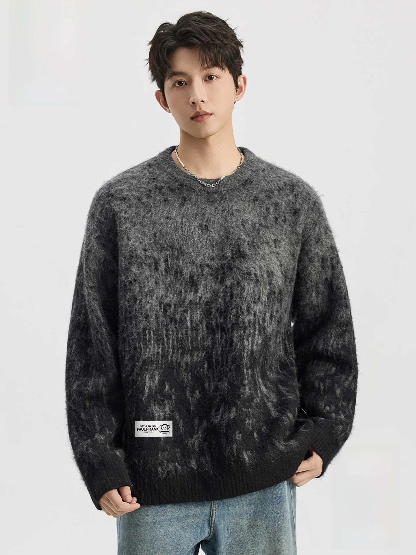 

adient Color round Ne Knitted Sweater Men's Lazy Sle Comfortable Fit Soft Polyester Blend Warm Thi Winter