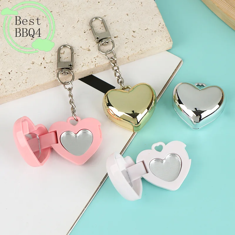 (BBQ4) 1Pc Heart Shape Mini Empty Blush Powder Box Eye Shadow Container With Mirror Aluminum Pan Key Chain Lipstick Case Packag