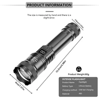 Rechargeable LED Flashlight Zoomable Torch with LCD Display 3 Modes Waterproof High Power Hand Light Outdoor Wilderness Camping 6