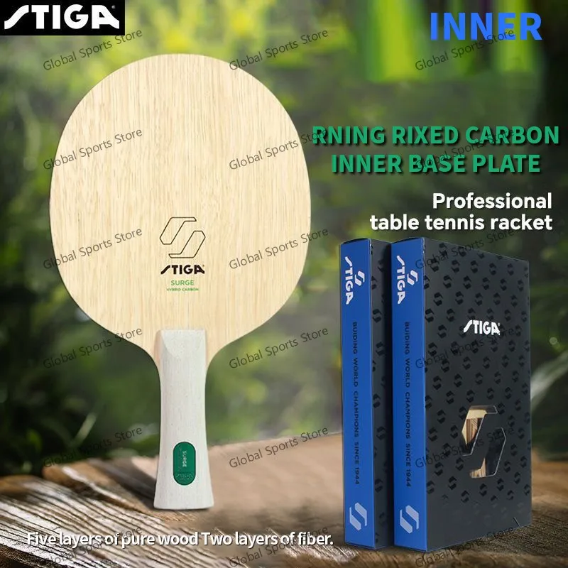 STIGA SURGE HYBRID CARBO Surging Mezclado 5 Madera 2 Carbono Built-in Bola de Ping-pong de Carbono Aromático Placa Inferior de Carbono