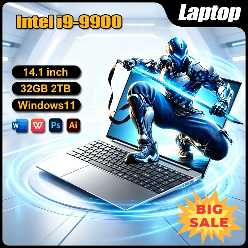 

Laptop 14.1 Computer Windows 11 Intel Core I9 9900 2026 Notebook PC Gamer 32GB DDR4 2048GB 1TB SSD 1920*1080 Office Computer PC