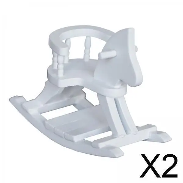 

Miniature White Rocking Horse 1/12 Scale Wooden Dollhouse Furniture Chair Kids Bedroom Living Room Decoration Accessory