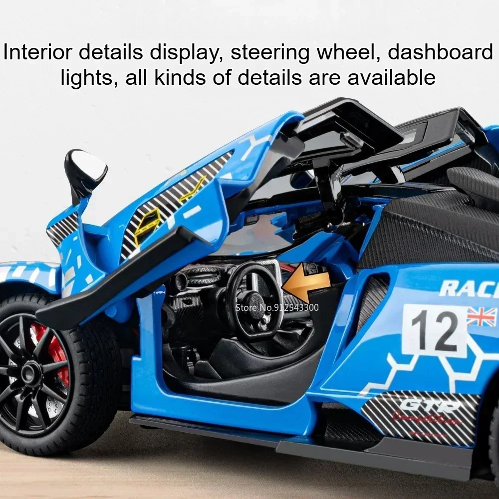 1:24 Senna P1 Car Model Toy Sound Light Pull Back Supercar Models Doors Opened Miniature Vehicles Toys Table Top Decoration