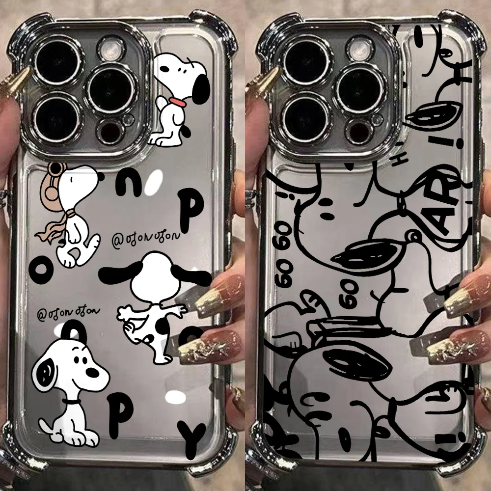 Cute S-Snoopys Dog Line Phone Case for Google Pixe 10 9 9A 8 8A 7 7A Pro XL 5G Anti-drop Transparent Soft Cover