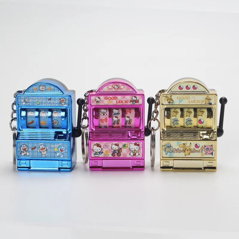 Pokemon Pikachu Keychain Mini Lottery Machine, Portable Gambling Toy with Pull Lever, Cute Cat Fruit Game Pendant for Bag