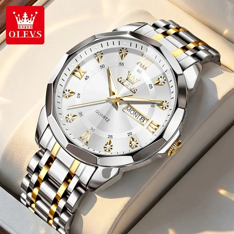 OLEVS 3759 Men's Watch Calendar Window Luxury Sports Quartz Watches Waterproof Luminous Stainless Steel