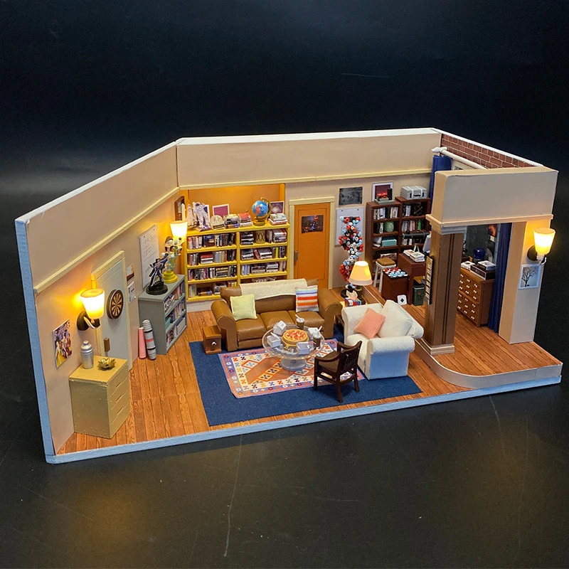 Bricolage amis en bois Sheldon's appartement chalet maisons de poupée Kits de modèles miniatures maison de poupée avec meubles pour filles cadeau d'anniversaire