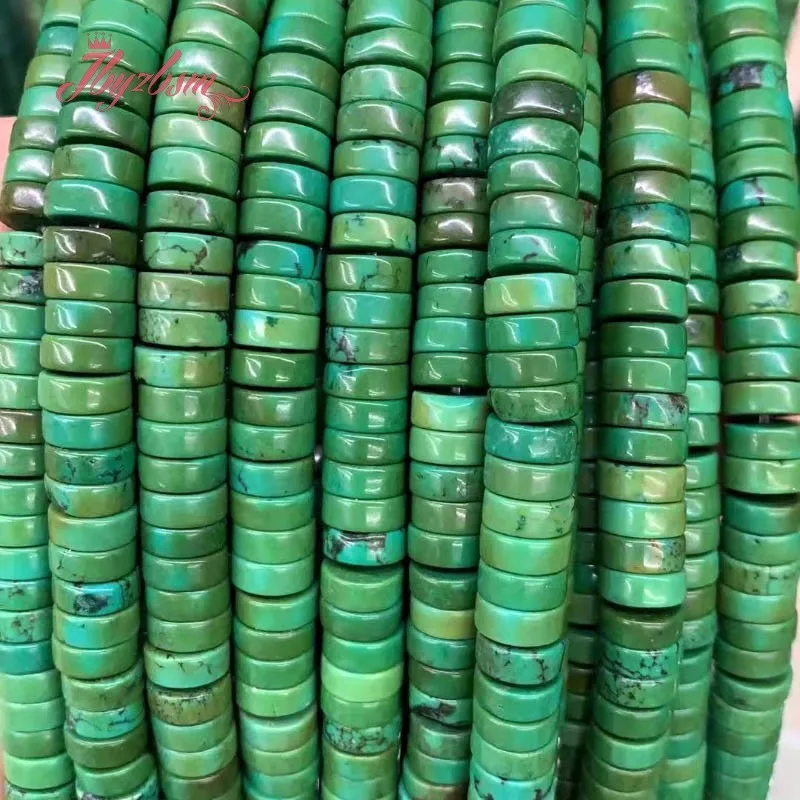 2x6/2x8/3x10/3x12mm Natural Green Turquoise Heishi Rondelle Stone Beads For DIY Necklace Bracelets Jewelry Making Strand 15