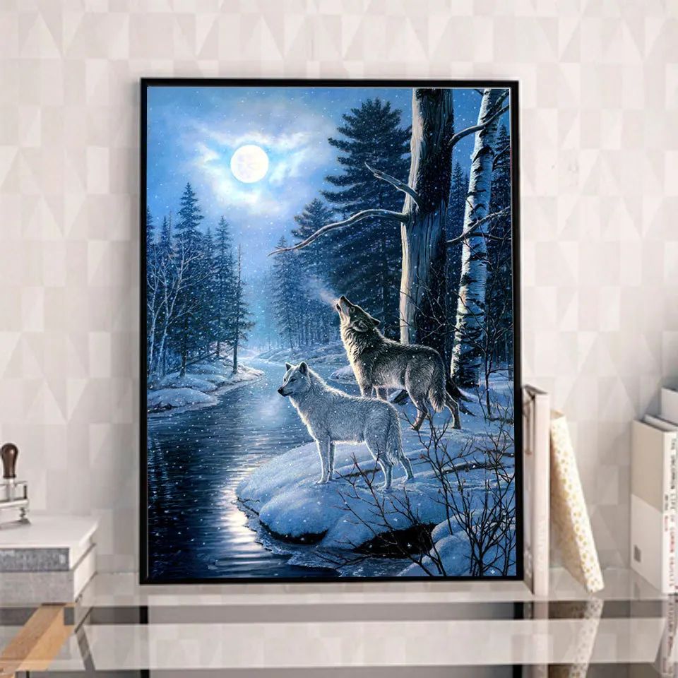 AB Drills 5D Diamond Painting Wolf Nowy produkt Diamond Embroidery Animal Full Square Mosaic Rhinestone Picture Moon Wall Art