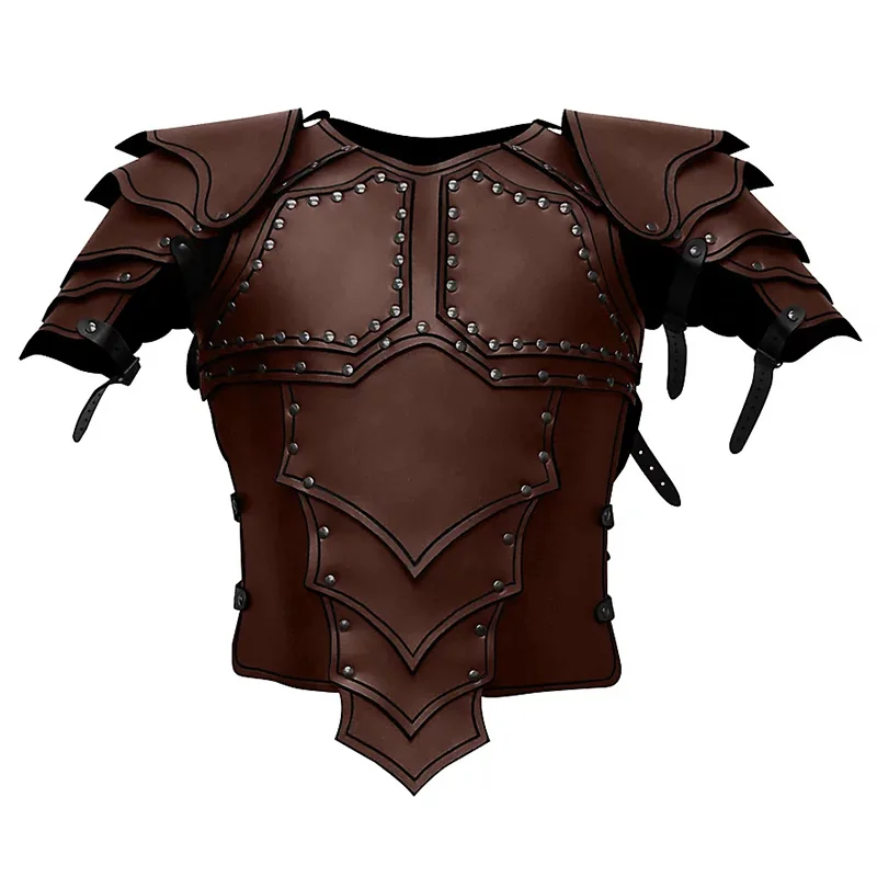 Disfraz de caballero vikingo Medieval para hombre, conjunto de armadura de cuerpo y hombro, Chaleco de cuero Steampunk, traje de Cosplay de Larp, Pauldrons