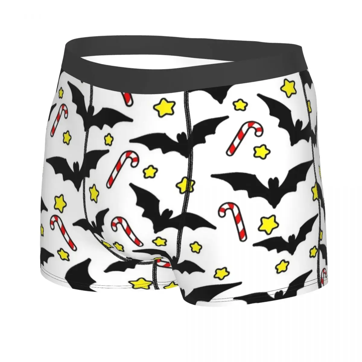 Novidade Cute Cartoon Bats Boxer, Natal Candy Shorts, Cuecas para Homens, Cuecas Longas, Cuecas Macias para Homens, S-XXL