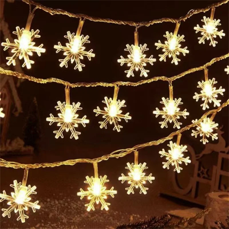 Battery Powered Fairy Lights Snowflake String Garland Christmas Tree Holiday New Year Bedroom Decoration Lamps