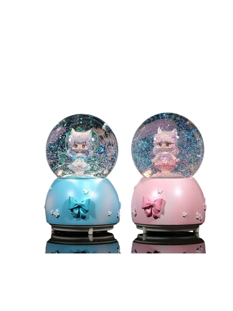 الإبداعية الكرتون الفتيات كريستال الكرة رومانسية اللون ضوء الثلوج صندوق تشغيل الموسيقى المنزل سطح المكتب الديكور هدايا عيد الحب عيد الميلاد #3
