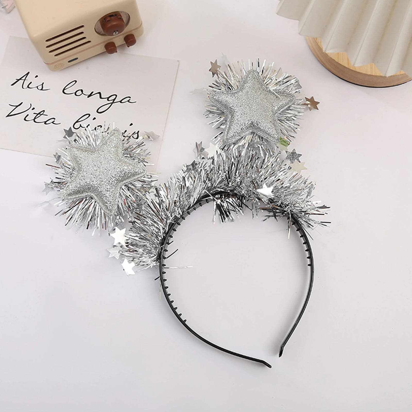 إكسسوارات ربطات شعر على شكل نجمة لامعة للنساء والفتيات ليلة رأس السنة ومستلزمات تزيين حفلات أعياد الميلاد #4