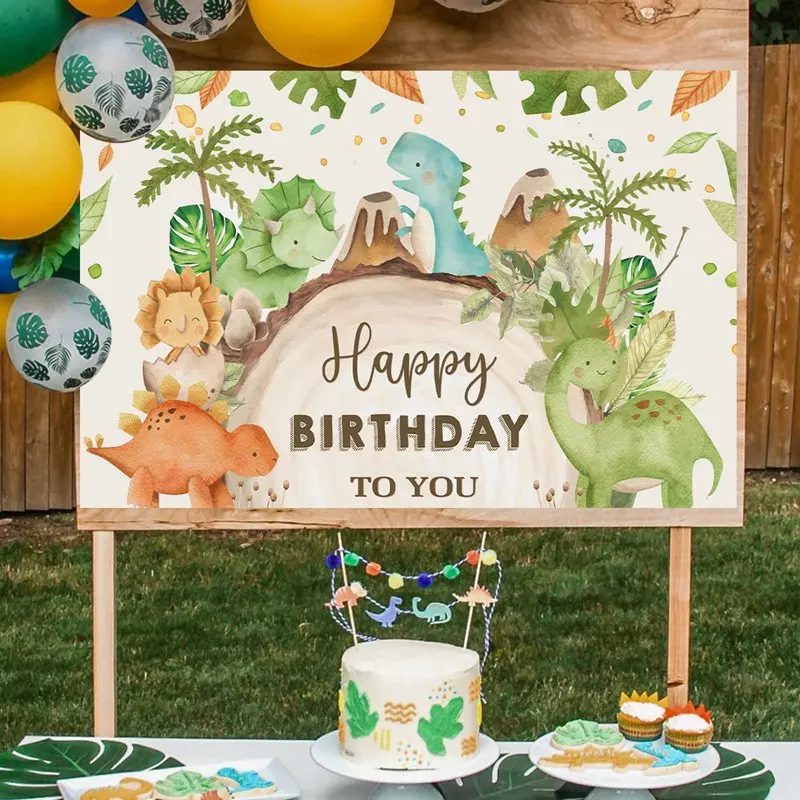 Dinosaur Birthday Backdrop Safari Jungle Forest Happy Birthday Party Animal Cartoon Kids Photo Background Banner Decorations