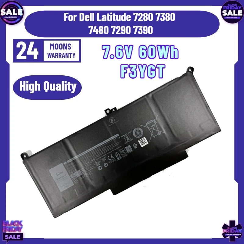 7.6V 60Wh F3YGT Battery for Dell Latitude 7480 12 13 7000 7280 7290 E7280 E7290 E7380 E7390 7000 7380 7390 7480 7490 2X39G