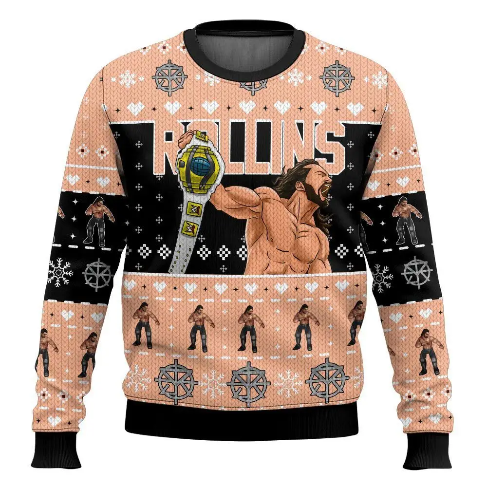 المصارع الشهير سيث رولينز الخريف والشتاء ثلاثية الأبعاد طباعة القبيح عيد الميلاد الرجال النساء البلوفرات زوجين في الهواء الطلق ملابس غير رسمية للحفلات #1