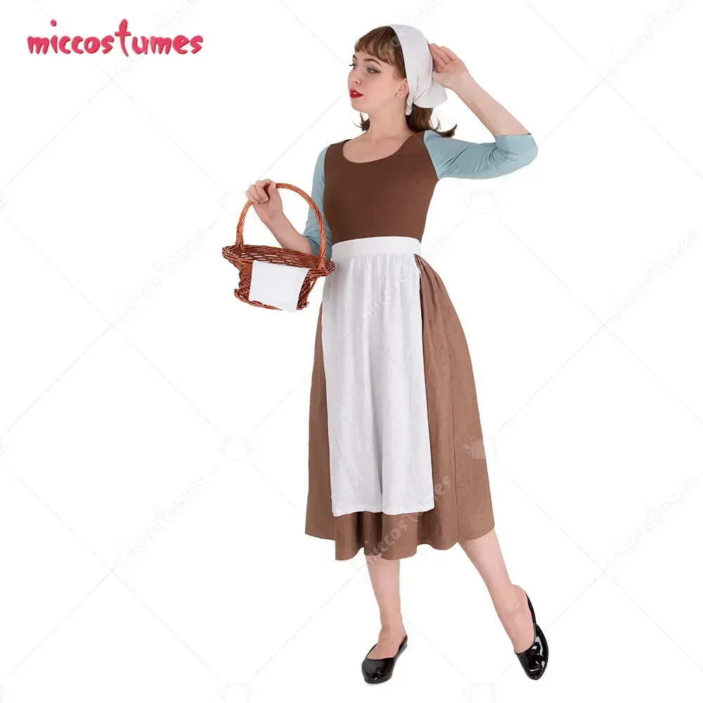 

Miccostumes Women's Cosplay Costume Brown Housemaid Dress with scarf