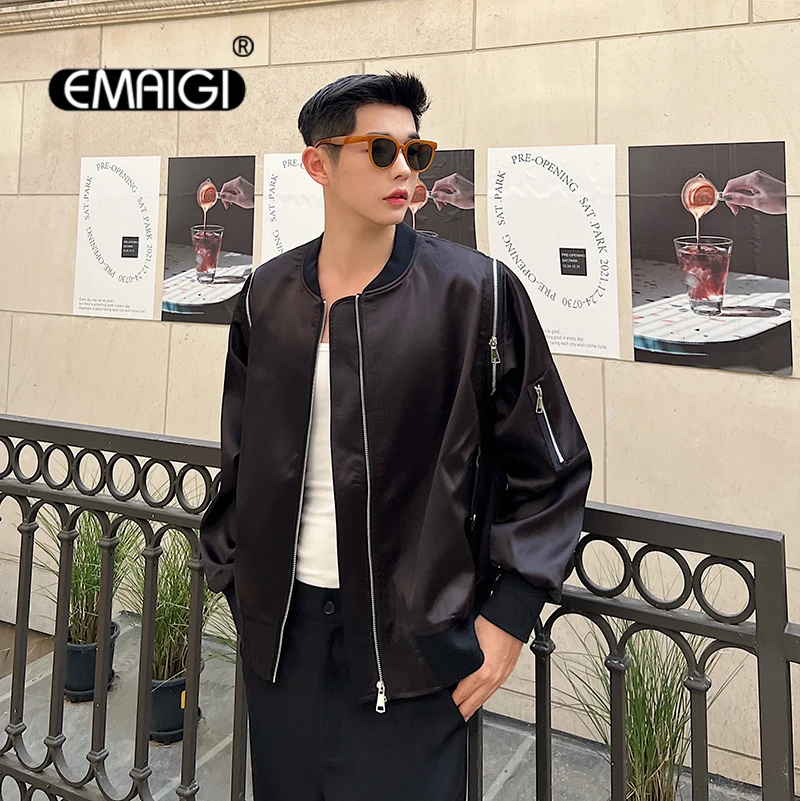 

Detachable Sleeve Coat Men Women Streetwear Fashion Hip Hop Loose Casual Satin Style Fabric Baseball Jacket Male Coat Outerwear