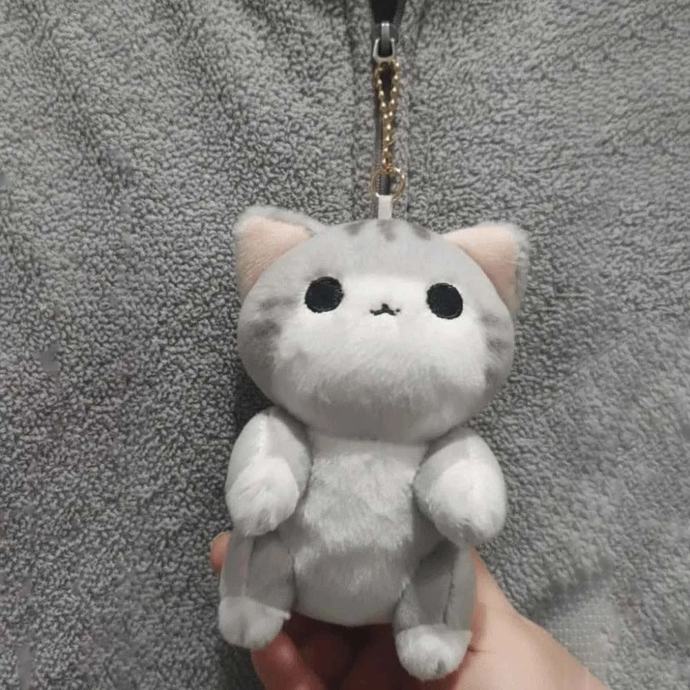Mini Soft Grey Cat Key Chain PP Cotton Cartoon Key Ring Alloy Polyester Cute Pet Pendant Festival Gifts