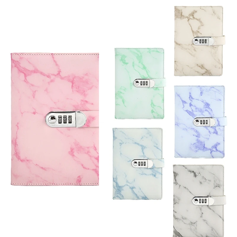 A5 Marble Texture Journal Writing Notebooks With Combination Lock Personal Travel Diary Office Notepad Agenda