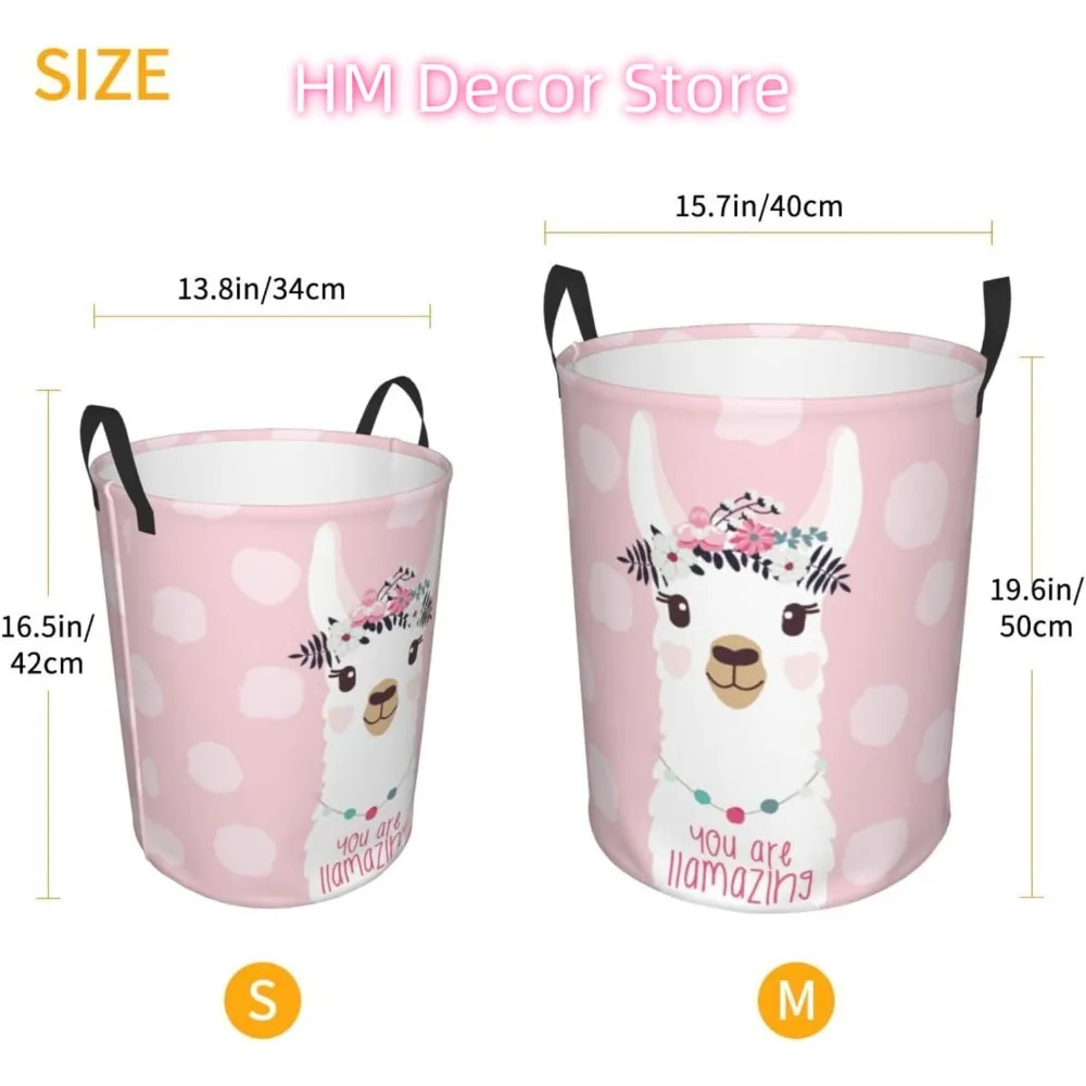 Laundry Basket,Pink You are llamazing Drama Llama Bathroom Organizer Basket Waterproof Foldable Cloth Hamper with Lining for Hom - view 5