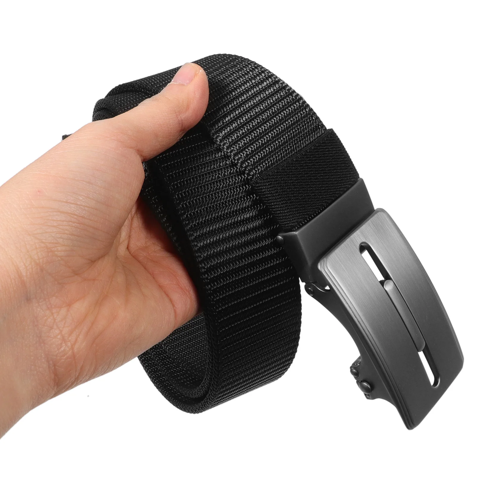 

Automatic Buckle Nylon Belt For Men 120Cm Adjustable No Holes Ratchet Web Belt Black Suitable For Casual Business Formal