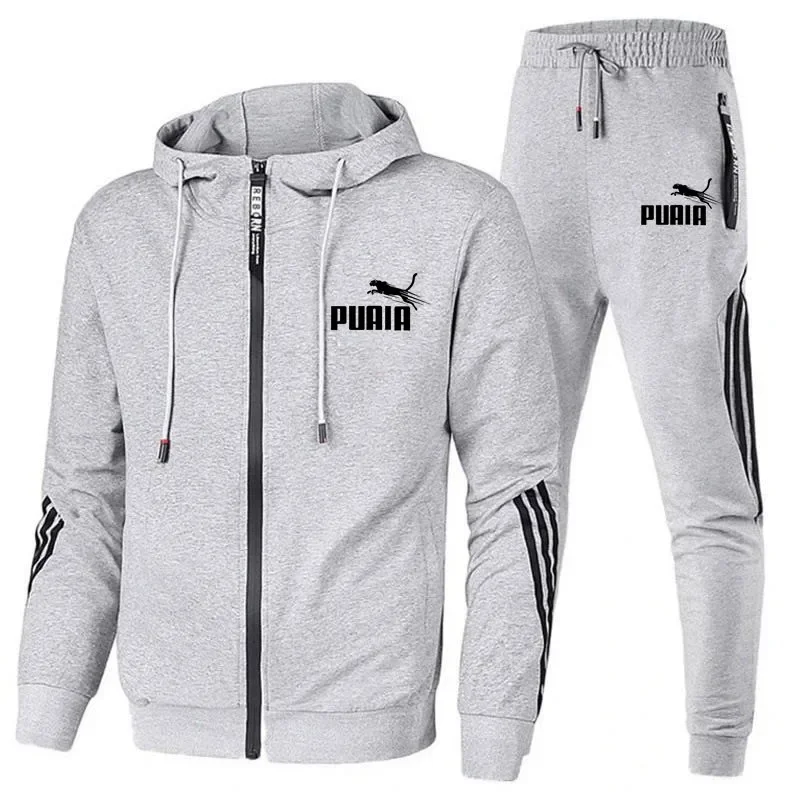 

Fashion Tracksuit Men Suit Autumn New Zipper Cardigan Jacket+Sweatpants Stripe Running Fitness Basketball Jogging 2 Piece Set