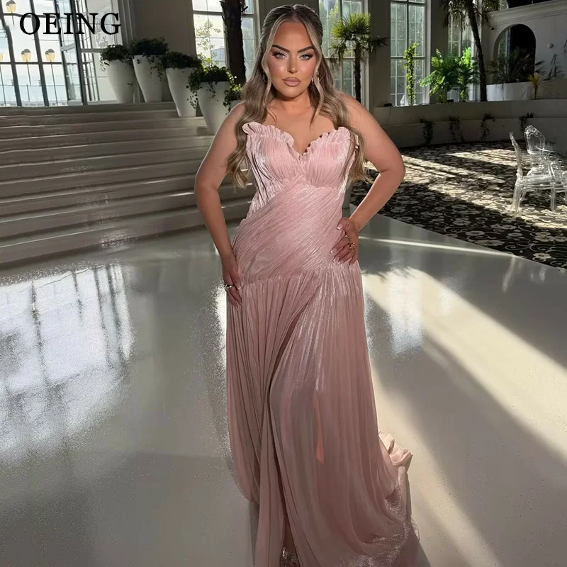 OEING Elegant A-Line Pink Prom Dresses Sweetheart Pleated Maxi Party Gowns Ruched Ruffle Evening Dresses 2026 Customized