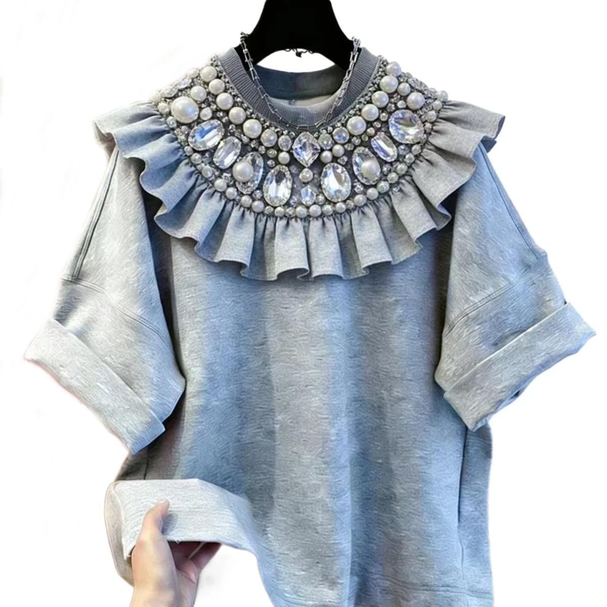 

Women Tops & Tees Nail Bead Studded Diamond Short Sleeved New Fashionable Top