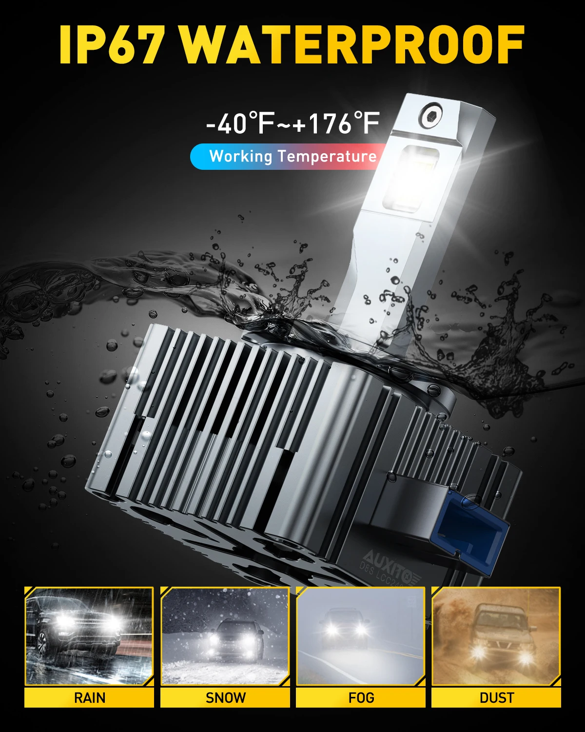 AUXITO 2Pcs 30000LM D8S LED Headlight Bulbs 120W Canbus Error Free 6000K White D1S D2S Car LED Front Headlamp With Cooling Fan