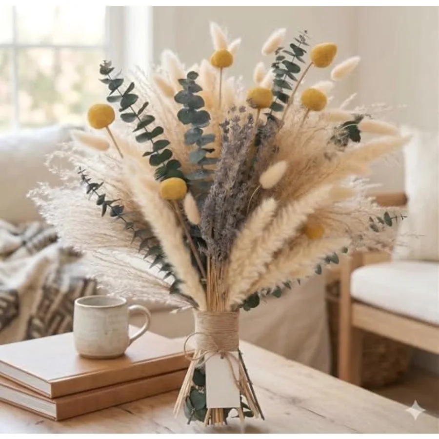 Dried Pampas Grass Bouquet Boho Pampas Grass Decor for Home, Vase Fillers and Wedding — Natural Dried Flowers, Tall Pampas Gras view 2
